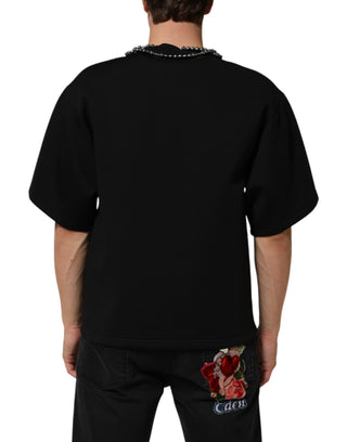Schwarzes Polyester-T-Shirt mit Halskettenverzierung
