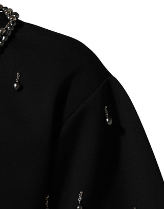 Schwarzes Polyester-T-Shirt mit Halskettenverzierung