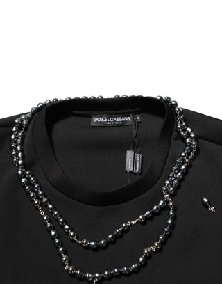 Schwarzes Polyester-T-Shirt mit Halskettenverzierung