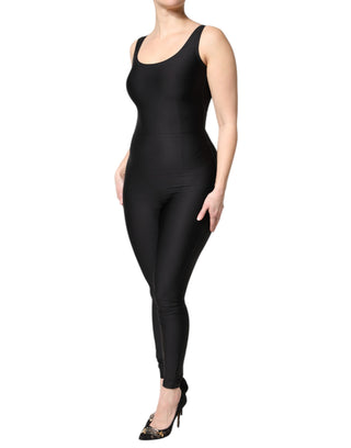 Schwarzes ärmelloses, eng anliegendes Damen-Jumpsuit-Kleid
