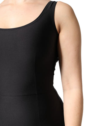 Schwarzes ärmelloses, eng anliegendes Damen-Jumpsuit-Kleid