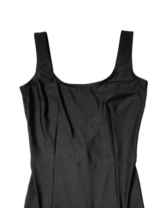 Schwarzes ärmelloses, eng anliegendes Damen-Jumpsuit-Kleid