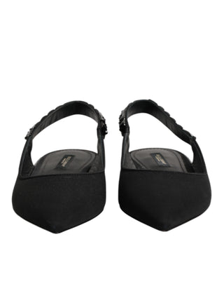 Black Crystal Charmeuse Slingback Shoes