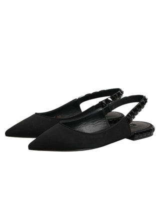 Black Crystal Charmeuse Slingback Shoes