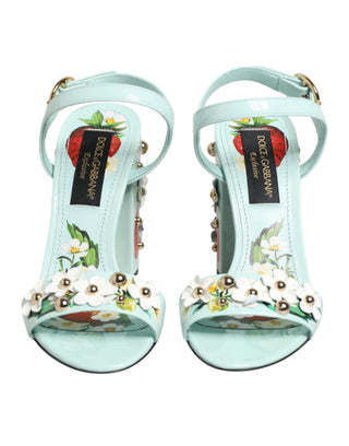 Minzgrüne Blumennieten High-Heel-Sandalen Schuhe