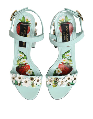 Minzgrüne Blumennieten High-Heel-Sandalen Schuhe