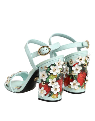 Minzgrüne Blumennieten High-Heel-Sandalen Schuhe