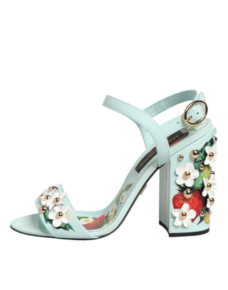Minzgrüne Blumennieten High-Heel-Sandalen Schuhe