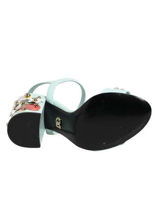 Minzgrüne Blumennieten High-Heel-Sandalen Schuhe