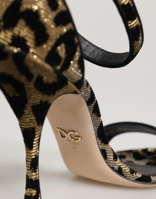 Gold Leopard Ankle Strap Heels Sandalen Schuhe