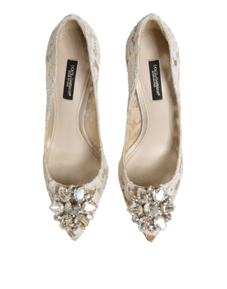 Weiße Taormina Pumps mit Kristallen und Spitze