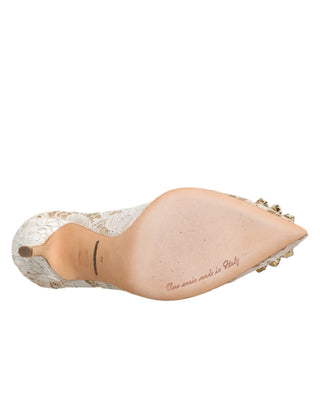 Weiße Taormina Pumps mit Kristallen und Spitze