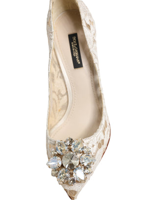 Weiße Taormina Pumps mit Kristallen und Spitze