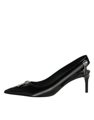 Schwarze Leder-Pumps mit Reißverschluss und Fersenriemen