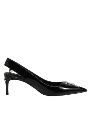 Schwarze Leder-Pumps mit Reißverschluss und Fersenriemen