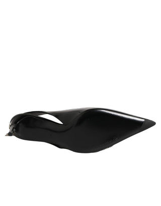 Schwarze Leder-Pumps mit Reißverschluss und Fersenriemen