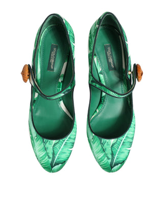 Grüne Seiden-MARY-JANES Blattsandalen Schuhe