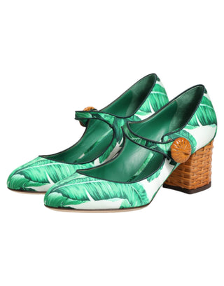 Grüne Seiden-MARY-JANES Blattsandalen Schuhe