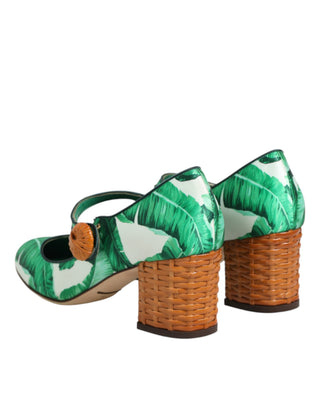 Grüne Seiden-MARY-JANES Blattsandalen Schuhe