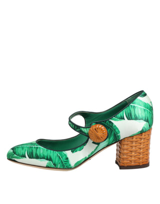 Grüne Seiden-MARY-JANES Blattsandalen Schuhe