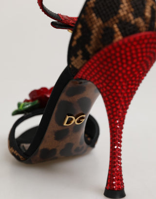 Braune Leoparden-Kristallrosen-Sandalen-Schuhe