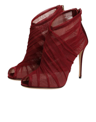 Rote Tüll-Stiefeletten mit Stilettoabsatz