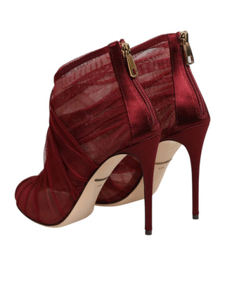 Rote Tüll-Stiefeletten mit Stilettoabsatz