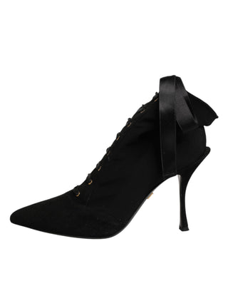 Schwarze Stöckelschuh-Schnürstiefeletten