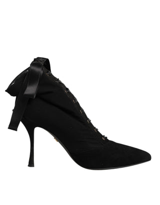 Black Stiletto Heels Lace Up Boots Shoes