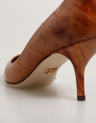 Braune Leder Kitten Heels Pumps