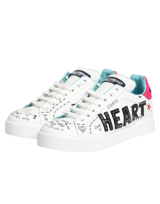 Sneakers Low Top aus weißem Leder mit Graffiti-Motiv