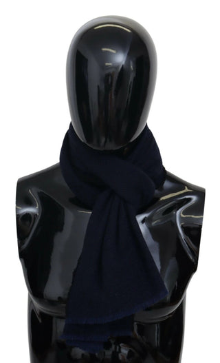 Bufanda unisex de lana azul oscuro con flecos y logo para cuello