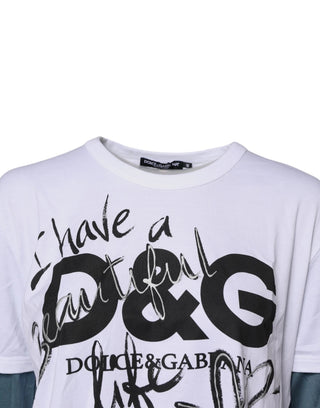 Weißes Baumwoll-T-Shirt mit Rundhalsausschnitt und Grafikdruck