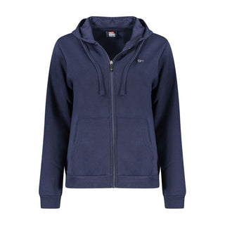 Blauer Baumwoll-Damen-Sweatshirt mit Kapuze und Reißverschluss