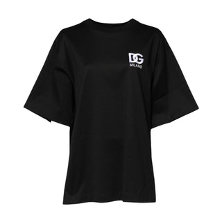 Schwarzes Baumwoll T-Shirt mit DG Logo Stickerei