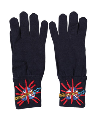 Blaue Strickhandschuhe aus Wolle mit „#DGLovesLondon“-Stickerei