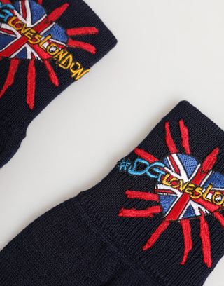 Blaue Strickhandschuhe aus Wolle mit „#DGLovesLondon“-Stickerei