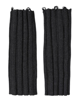 Dark Gray Virgin Wool Knitted Fingerless Gloves