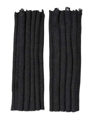 Dark Gray Virgin Wool Knitted Fingerless Gloves