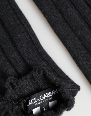 Dark Gray Virgin Wool Knitted Fingerless Gloves
