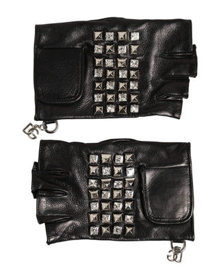 Schwarze Leder-Nieten-Halbfingerhandschuhe für Herren