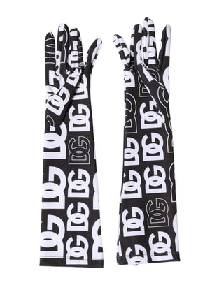 Black White DG Logo Elbow Length Mitten Gloves