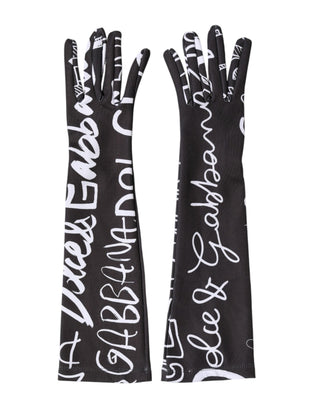 Black White DG Logo Elbow Length Mitten Gloves