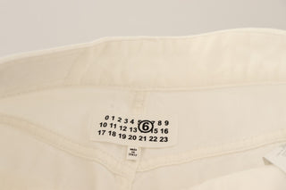 White Mid Waist Knee Length Bermuda Shorts
