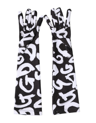Black White DG Logo Elbow Length Mitten Gloves