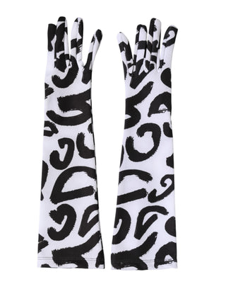 Black White DG Logo Elbow Length Mitten Gloves