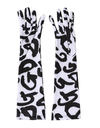 Black White DG Logo Elbow Length Mitten Gloves