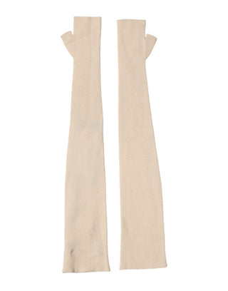 Guantes de mujer sin dedos de lana beige, largos hasta el codo  