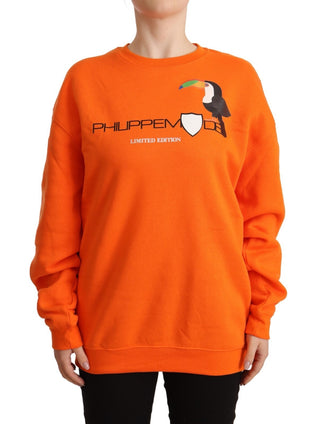 Oranger bedruckter Langarm-Pullover