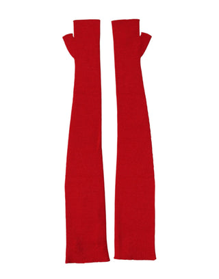Guantes sin dedos de lana roja, largos hasta el codo  